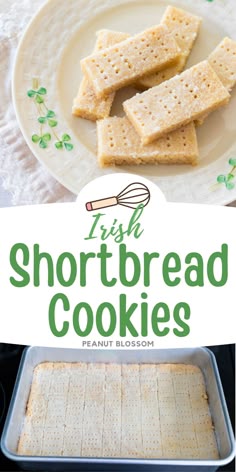 shortbread cookies on a white plate with green sprinkles in the background