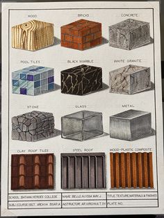 an image of different types of roofing materials in color and size on a piece of paper
