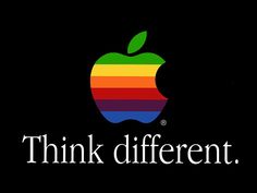 an apple logo with the words think different in front of it and below it is a black background