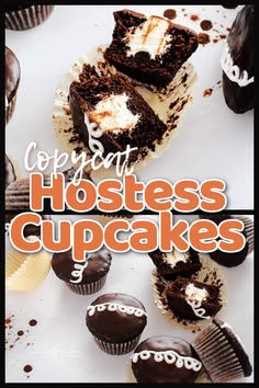 chocolate cupcakes with white frosting and sprinkles on the top