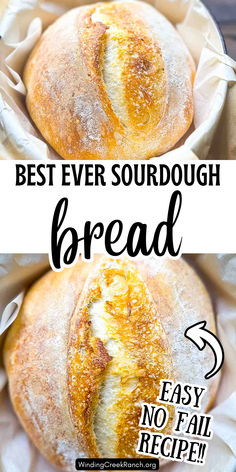 A loaf of homemade sourdough bread with a golden crust ready to serve.