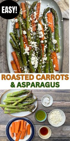 roasted carrots and asparagus with parmesan cheese on top are the perfect side dish