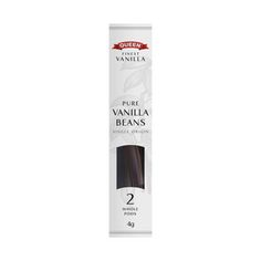 the packaging for vanilla beans is shown on a white background and it's dark brown