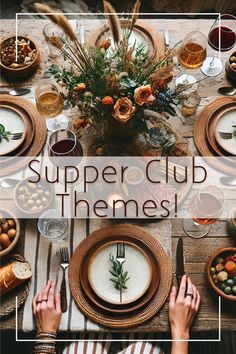 a person sitting at a dinner table with plates and utensils