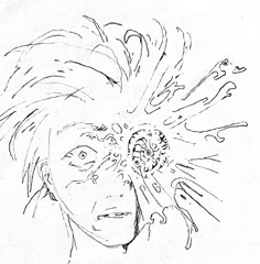 a drawing of a person with hair blowing in the wind