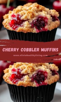 two cherry cobbler muffins on top of each other