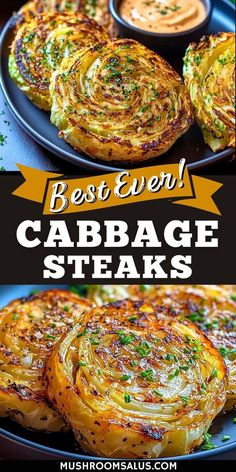the best ever cabbage steaks are served on black plates