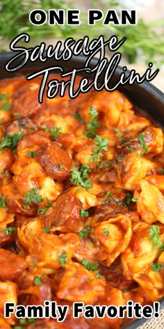 one pan sausage tortellini with tomato sauce and parsley
