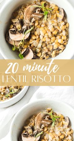 two white bowls filled with mushroom and corn soup