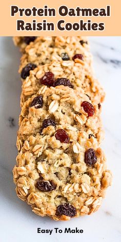 oatmeal raisin cookies stacked on top of each other with text overlay