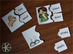 four pieces of cut out paper with words and pictures on them that say, i am sorry