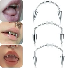 four different types of nose piercings with spikes on each side and the other end