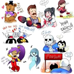 some cartoon characters with different expressions on them