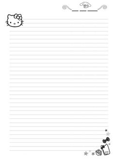a hello kitty lined paper with stars and hearts on the bottom, in black and white