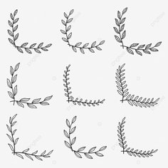 four different hand drawn branches with leaves on them