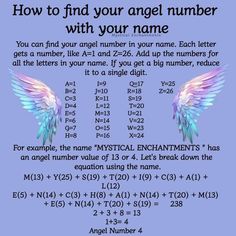 an angel's wings with the text how to find your angel number with your name