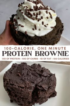 a chocolate brownie with white frosting and sprinkles is on a plate