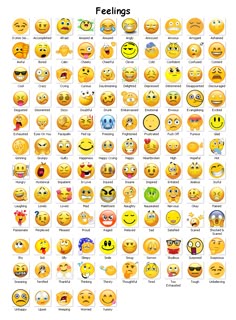an image of different types of emoticions on a white background with the words feelings