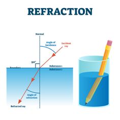 an image of a refaction diagram with a pencil in a glass filled with water