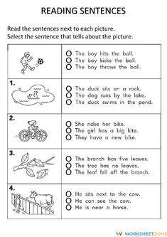 the worksheet for reading sentences is shown in this printable activity sheet
