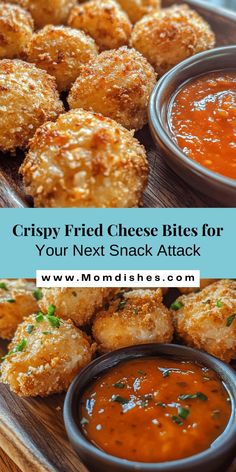 crispy fried cheese bites for your next snack attack with tomato sauce and dipping sauce