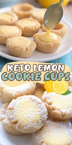 Tender cookie cups filled with creamy keto lemon curd! These keto lemon bar cookies are a sweet and tangy treat that's sure to please. Lemon Bar Cookies, Desserts Keto, Breakfast Low Carb, Keto Pancakes, Low Carb Sweets, Keto Dessert Easy, Keto Recipes Dinner, Keto Cookies, Keto Dessert Recipes