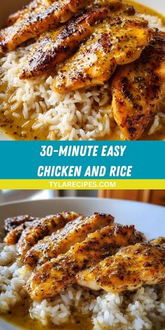 chicken and rice with the title 30 - minute easy chicken and rice on it's side