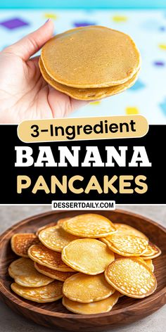 three ingredient banana pancakes on a wooden plate