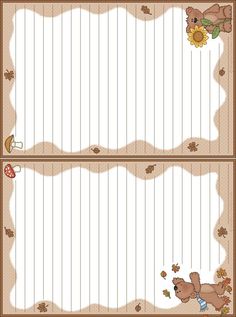 two blank papers with teddy bears and flowers on them, one has a bear in the middle