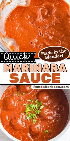 marinara sauce in a white bowl with text overlay