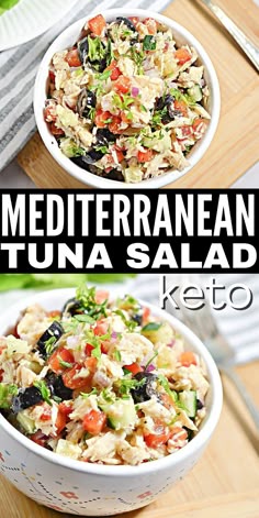 this mediterranean tuna salad is loaded with lots of fresh ingredients