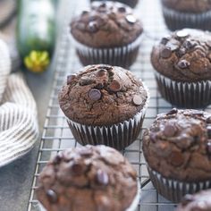chocolate muffins cooling on a wire rack
