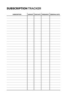 a sign up sheet with the words subption tracker written in black ink on it