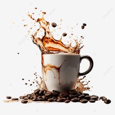 coffee splash with beans isolated on a white background coffee splash with coffee beans isolated o