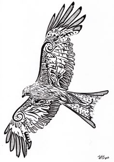 a drawing of an eagle flying in the sky