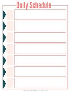 the daily schedule is shown in pink and green with an arrow on it, which reads daily