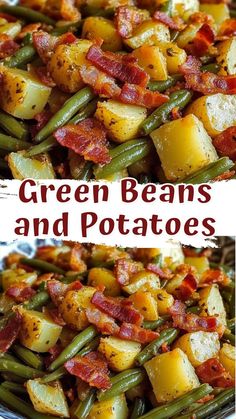 green beans and potatoes with bacon on top