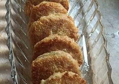 some food is sitting in a glass dish