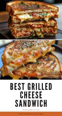 grilled cheese sandwich on a plate with text overlay that reads best grilled cheese sandwich