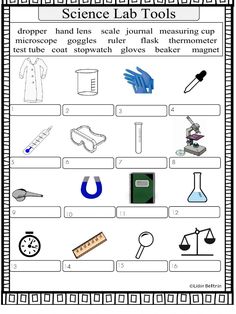 science lab tools worksheet for kids to practice their writing and doing homeworks