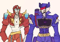 two cartoon characters standing next to each other