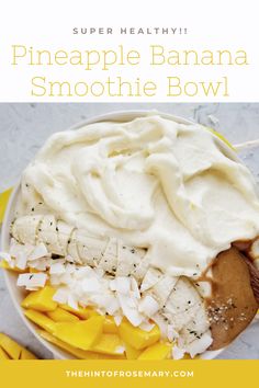 a bowl filled with bananas and whipped cream