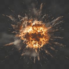 an exploding orange and black object on a dark background