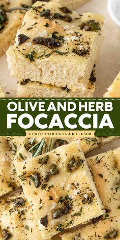 Here's one of the best side dish ideas! This Olive and Herb Focaccia is a simple homemade bread recipe with a salty and crispy top flavored with olives and fresh herbs. What a delicious side dish recipe for dinner tonight!