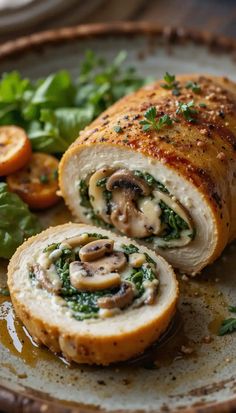 a close up of a plate of food with meat