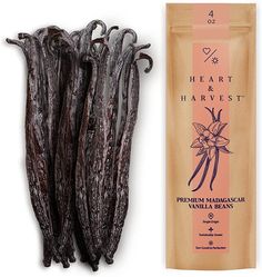 some kind of vanilla sticks next to a bag of heart and harvest flavored vanilla