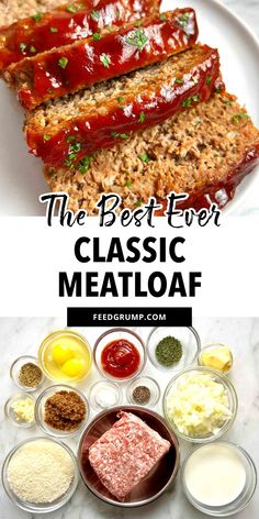 meatloaf with sauces and condiments on the side