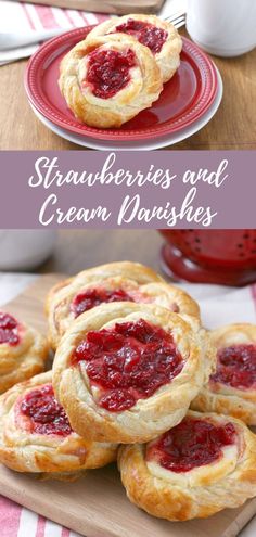 strawberry cream danishes on a red plate