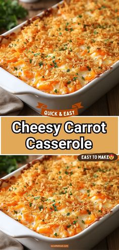a casserole dish with cheese and carrots in it
