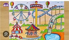 a drawing of an amusement park